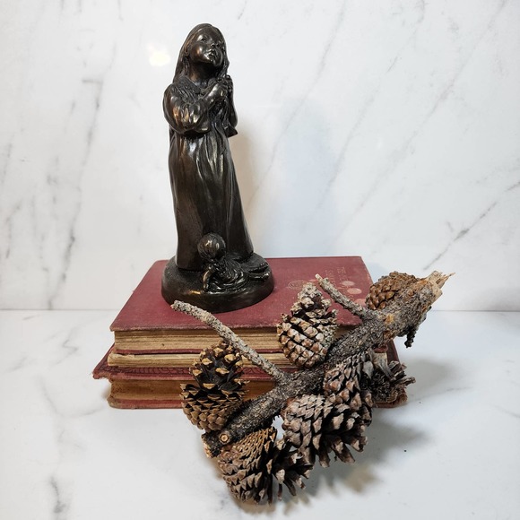 Vintage Cold Cast Bronze Figurine Menton Manor Range Girl and Doll Sculpture - Picture 1 of 10